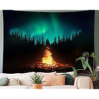 QGHOT Forest Tapestry Camping Backdrop Nature Campfire Night Sky Tapestry Aurora Landscape Wall Tapestry Outdoor Camping Tapestry for Men Bedroom Dorm Living Room Decor (90.6