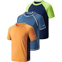 Liberty Pro 3 Pack Boys' UPF 50+ Rash Guard Short Sleeve Swim Shirts, Quick Dry UV Protection Swimwear for Kids