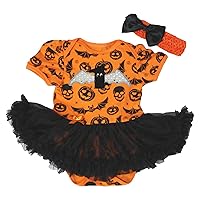 Petitebella 1st Orange Pumpkins Bats Bodysuit Black Tutu Baby Dress Nb-18m