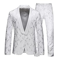 Men's Suits Slim Fit 2 Pieces Floral Patterned Performance Party Blazer Pants Wedding