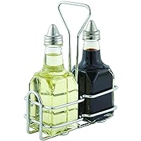 Winco G-104S, 5.4'' x 2.6'' Oil And Vinegar Cruet Set With Stainless Steel Chrome Plated Rack And Two 6 Oz. Square Glass Bottles, Salad Dressing Bottles