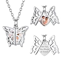 FindChic Personalized Heart Photo Angel Wings Locket Necklace Sterling Silver/Stainless Steel/18K Gold Plated Dainty Custom Full Color Picture Pendant Memorial Jewelry Gift for Girls Family + Gift Box