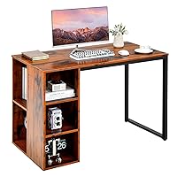 Tangkula Computer Desk with Storage Shelves, Home Office Desk with 5 Side Shelves & Metal Frame, Space Saving Laptop PC Desk, Writing Study Desk, Modern Vanity Desk for Bedroom (Rustic Brown)