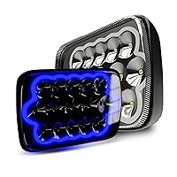 2PCS H6054 Led Headlights 7x6 5x7 Auto Head Lamp Replacement 2PCS Hi/Low Sealed Beam with Blue DRL Lights Compatible with Jeep Wrangler YJ XJ Cherokee E250 Chevy Van Truck Toyota Mr2