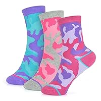 Kids Girls Camouflage & Animal Print Socks Pack of 3 Kids Cotton Rich Socks Stylish Soft and Durable Children Footwear