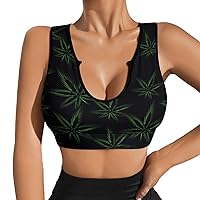 Weed Hemp Leaf Women's Sports Bra Workout Yoga Tank Top Padded Support Gym Fitness