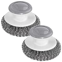 Onewly 2Pack Steel Wool Scrubber with Handle, Stainless Steel Scrubber for Cleaning Cast Iron, Dishes, Stock Pots, Pans, Griddles, Grills