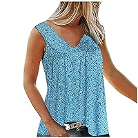 Women's 2024 Summer Tank Tops Sleeveless Shirts Loose Fit Casual Ruffle Tunic Top Flowy Pleated V-Neck Blouse T-Shirts