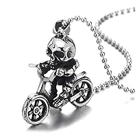 COOLSTEELANDBEYOND Mens Steel Vintage Skull Skeleton Riding Bike Motorcycle Pendant Necklace with 30 in Ball Chain
