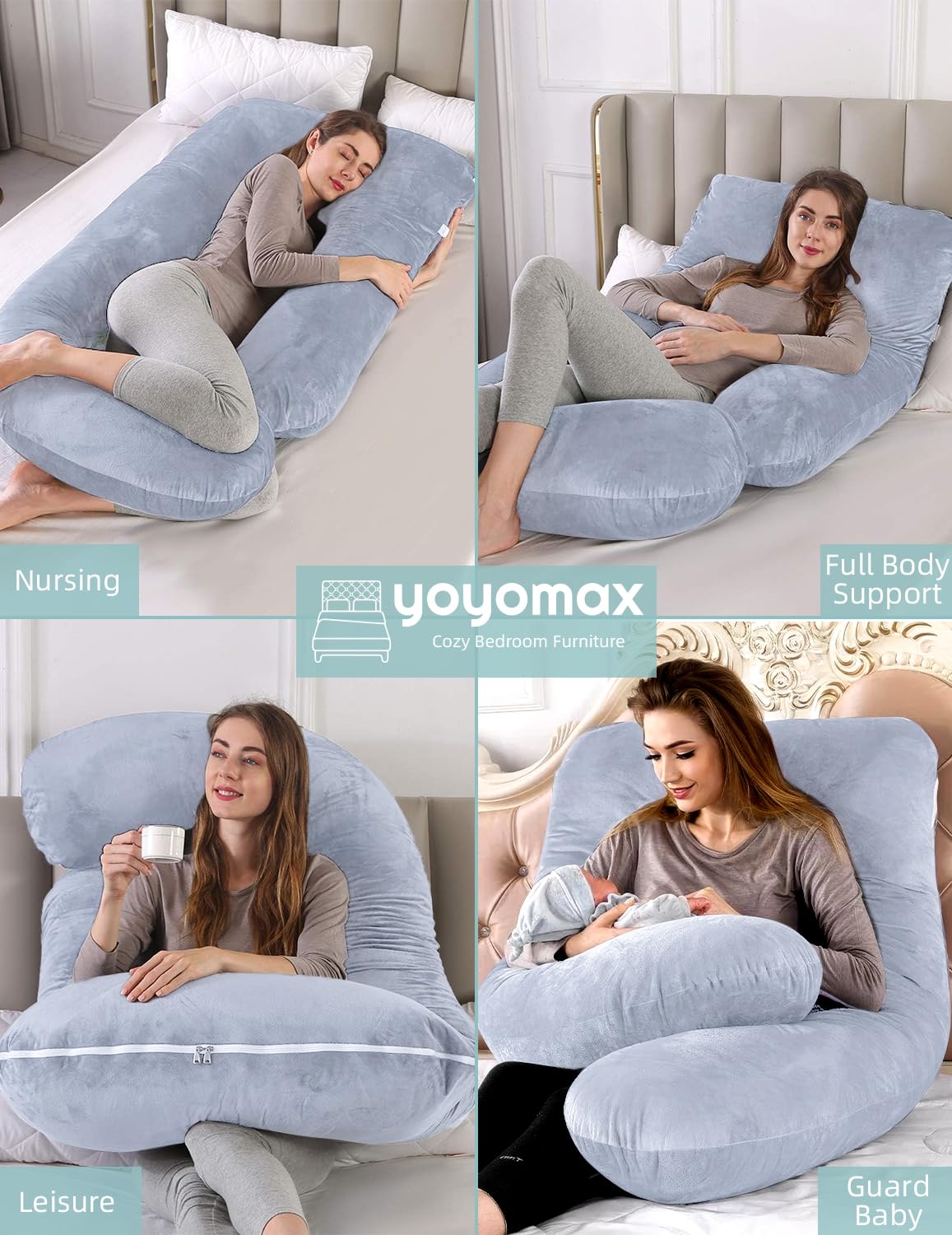 yoyomax Pregnancy Pillows, U Shaped Full Body Maternity Pillow Memory Foam Pregnancy Pillow with Removable Cover, 57 Inch Pregnancy Pillows for Sleeping (Grey)