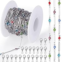 ANCIRS 16.4 Feet/5 Meters Paperclip Chain for DIY Jewelry Making with 70pcs Silver Jump Rings & 20pcs Lobster Clasps, Rhinestone Cable Chain Link for Necklace, Bracelet, Anklet