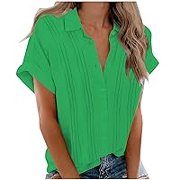 Womens Button Down Blouses Dressy Casual Summer Tops Loose Fit Lapel V Neck Short Sleeve Work T-Shirts 2024 Fashion Clothes