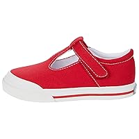 FOOTMATES Drew Mary Jane Flat T-Strap Girls Canvas Walking Sneakers with Custom-Fit Insoles, Slip-Resistant Vulcanized Outsoles - Red, 7 Toddler (1-4 Years)