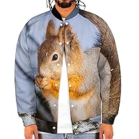 Animal Squirrel Pattern Men‘s Baseball Jacket Long Sleeve Casual Coat Bomber Jacket Unisex Streetwear