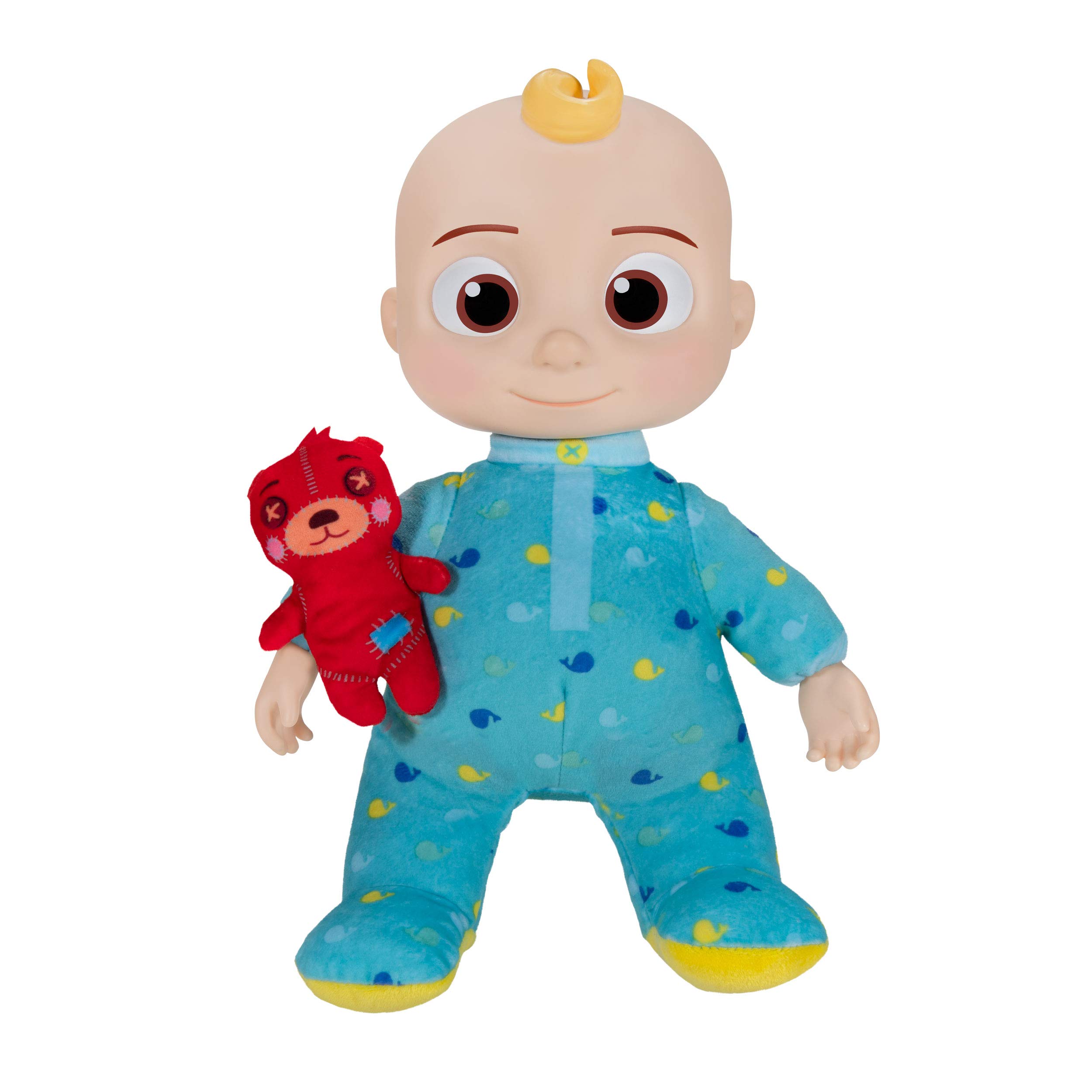 CoComelon Official Musical Bedtime JJ Doll, Soft Plush Body – Press Tummy and JJ sings clips from ‘Yes, Yes, Bedtime Song,’ – Includes Feature Plush and Small Pillow Plush Teddy Bear – Toys for Babies