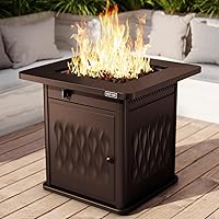 EAST OAK 28'' Propane Fire Pit Table, 50,000 BTU Steel Gas FirePit for Outdoor, Outside Patio Deck and Garden, CSA Certified Fire Table with Magnetic Lid, Cover-Storage Basket and Lava Rock , Brown