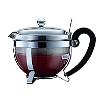 BODUM CHAMBORD 12030-16 Champagne Teapot Stainless Steel Filter, 16.9 fl oz (500 ml), Silver, Genuine Product