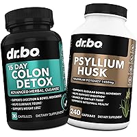 Colon Cleanse Detox & Psyllium Husk Fiber Supplement - 15 Day Intestinal Cleanse Pills for Intestinal Bloating & Fast Digestive Cleansing - Daily Constipation Relief Supplement for Regularity Support