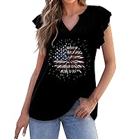 Short Sleeve Shirts for Women Loose Fit, Women's Summer Casual T-Shirt Print V Neck Pullover Top, S, 3XL