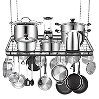 31.5 Inches Ceiling Pot Rack and Pan Rack for Ceiling with 12 Hooks, Storage Rack Multi-Purpose Organizer for Kitchen Organization, Home, Restaurant, Kitchen Cookware
