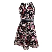 Womens Black Floral Sleeveless Halter Knee Length Fit + Flare Party Dress Size 24W