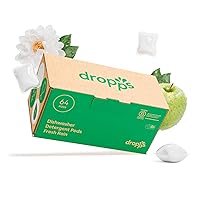 Dropps Dishwasher Detergent Pods: Fresh Rain | 64 Count | Cuts Grease & Fights Stuck On Food | For Sparkling Glassware & Dishes | Low Waste Packaging