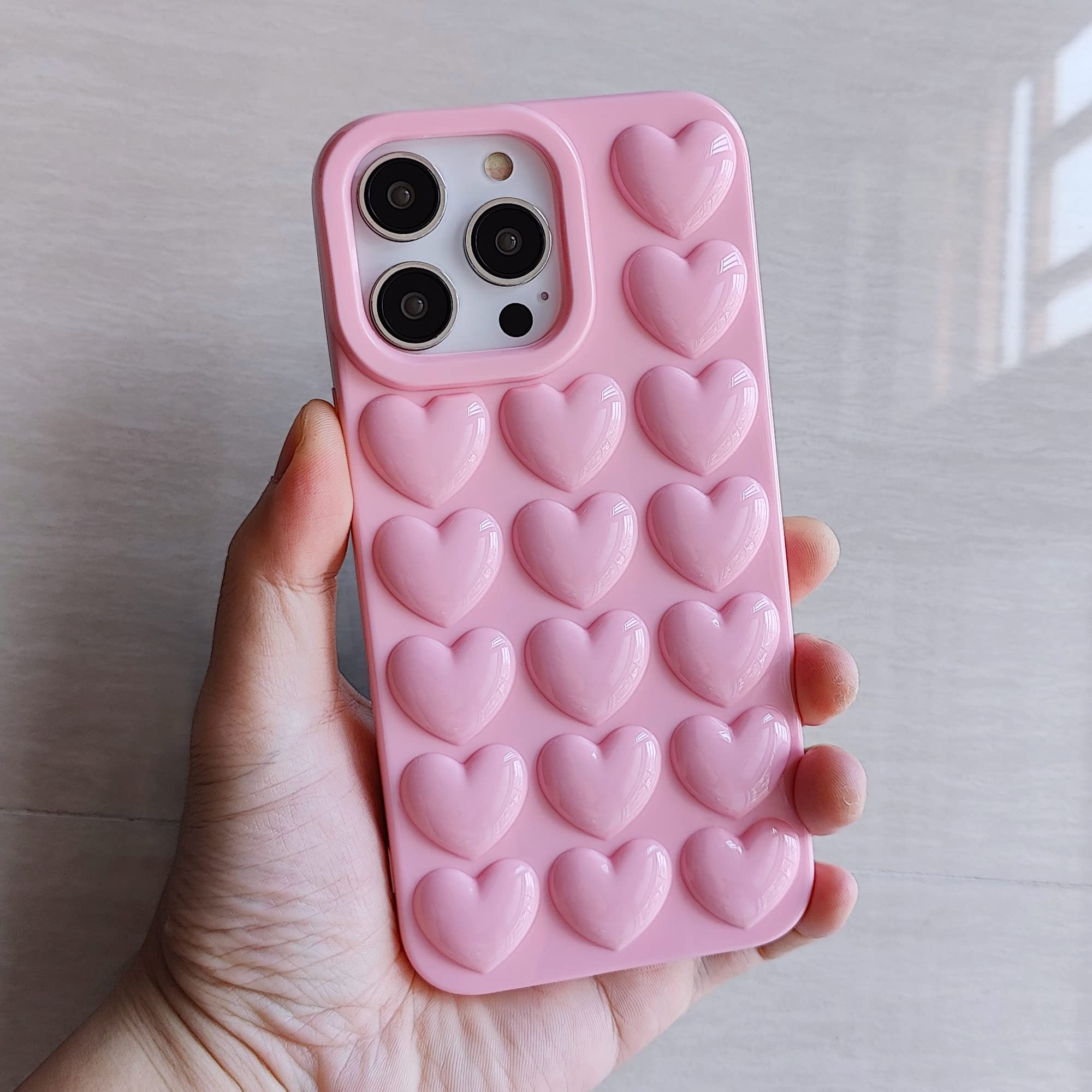 DMaos iPhone 15 Pro Max Case for Women, 3D Pop Bubble Heart Kawaii Gel Cover, Cute Girly for iPhone15 Pro Max 6.7 inch - Pink