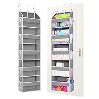 1 Pack Over The Door Storage Organizer with 5 Pockets 10 Mesh Side Pockets, 44 lbs Weight Capacity Door Hanging Organizers and Storage for Bedroom,Bathroom,Nursery,Pantry,Dorm(Light Gray)
