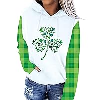 Women's St. Patrick's Day Drawstring Hoodie Pullover Color Block Long-Sleeved Shamrock Hooded Sweatshirts with Pocket