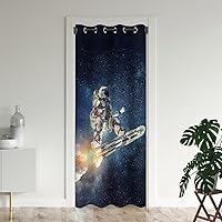 Space Astronaut Skateboard Door Curtains for Doorways, Rocket Rush to The Moon Blackout Curtain for Kids Bedroom Closet, Grommet Thermal Insulated Privacy Door Drapes for Room Divider, 34