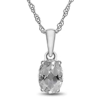 Solid 10k White Gold 7x5mm Oval Center Stone Pendant Necklace