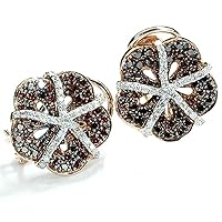 2.25 Carat (ctw) 14K Rose Gold Champagne & White Round Diamond Ladies Flower Stud Earrings