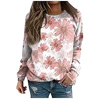 Womens Tops Long Sleeve Dressy Casual Floral Print Shirts Round Neck Loose Fit Pullover Sweatshirt Trendy Clothes