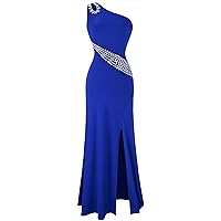 Angel-fashions Women's Hollow Out Rhinestones One Shoulder Slit Prom Dresses