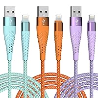 Long iPhone Charger Cord 6ft 3Pack Apple MFi Certified Lightning Cable Nylon Braided Fast Charging Cord Compatible with iPhone 14 13 12 11 Pro Max XR XS X 8 7 6 Plus SE iPad and More