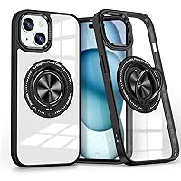 Phone Case for iPhone 15 Case Clear.[Compatible with MagSafe] Built-in Foldable Ring Stand for Magnetic Car Mount,Military Grade Drop Protection,Transparent Clear for MagSafe iPhone 15 Case Black