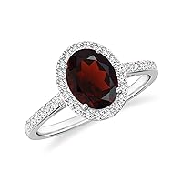 Natural Garnet Oval Halo Ring with Diamonds for Women in Sterling Silver / 14K Solid Gold/Platinum