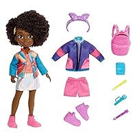 Mattel Karma's World Fashion Pack with Doll, Clothes & Accessories, From School to Stage, 14 Pieces, Dark Brown Hair