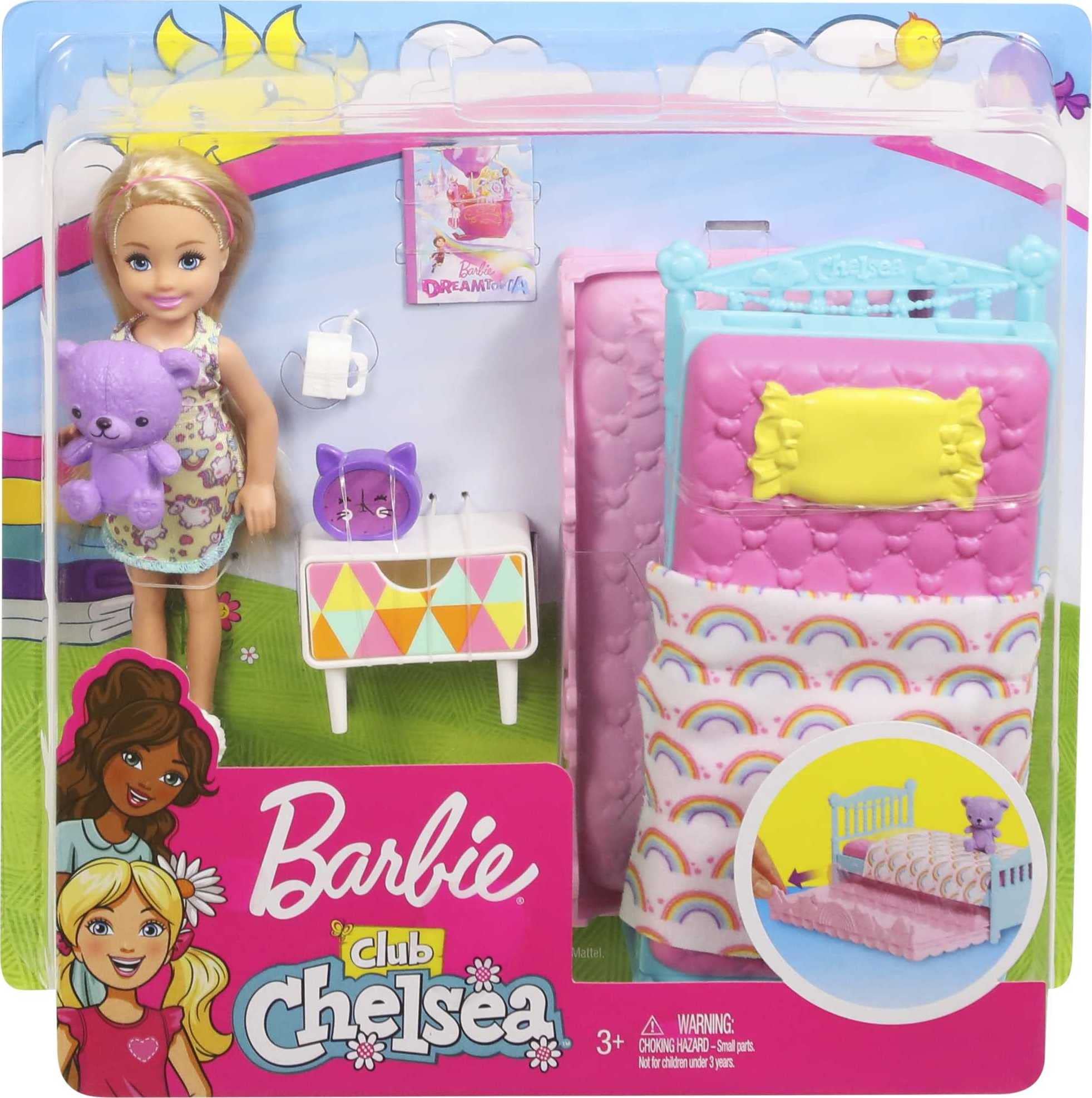 Barbie Club Chelsea Doll & Bedroom Playset with Working Trundle Bed, Furniture & Accessories, Blonde Small Doll (Amazon Exclusive)