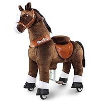 WondeRides Ride on Horse Toy, Kids Ride on Toy (Size 4, 36 Inch Height) Ride on Pony Cycle Plush Walking Animal Mechanical Riding Chocolate Horse M446