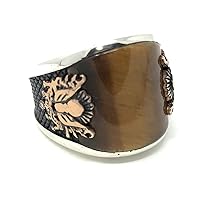 925K Stamped Sterling Silver Tiger's Eye Coat of Arms Ottoman Men's Ring K6D