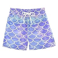 Mermaid Scale Boys Swim Trunks with Mesh Lining Toddler Beach Shorts Quick Dry for Kids Drawstring 2T-16