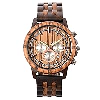 rorios Men's Wooden Watch Waterproof Analogue Quartz Watch with Wooden Strap Handmade Natural Wood Watches Chronograph Wooden Bracelet for Men