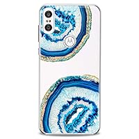 TPU Case Compatible with Motorola G9 G8 Plus G7 E20 P40 Z4 Edge 20 G22 Stylus Slice Agate Stone Slim fit Cute Flexible Silicone Blue Stylish Awesome Cute Stone Print Design Clear Soft Woman