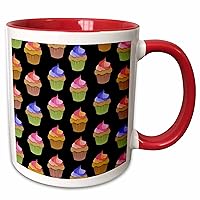 3dRose Lee Hiller Designs Cupcake Shop - Pretty Colorful Cupcakes on Black - Mugs (mug_49013_10)