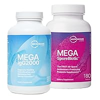 Microbiome Labs MegaSporeBiotic Spore-Based Probiotics (180 Capsules) + Mega IgG2000 - Dairy-Free Bovine Serum Capsules Immunoglobulin Supplements to Support Gut Health & Detox (120 Count) -2 Products