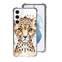 Cell Phone Case for Galaxy s21 s22 s23 Standard Plus + Ultra Cute Cheetah Animal Protective Clear Rubber Bumper Cheeta Cub with Stars Watercolor Design Slim Cover