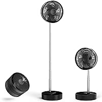 Collapsible Oscillating Fan, Rechargeable Battery Operated, Max. 13H Work Time, Strong & Quiet, 180° Pivot & 60° Oscillating Head, Portable Pedestal Fan with Extension Rod for Home Office Outdoor