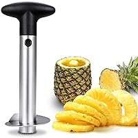 Pineapple Corer, Stainless Steel Cutter and Slicer Tool with Detachable Handle, Easy Peel, Reinforced Blades, Kitchen Gadgets, Fruit Peeler Accessories & Essentials, Core Remover, Black