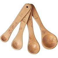 Laser Etched Beechwood Measuring Spoons | Set of 4 | Honey Bee Design | Natural Wooden Measuring Spoons Set | Cute & Functional Kitchen Tools
